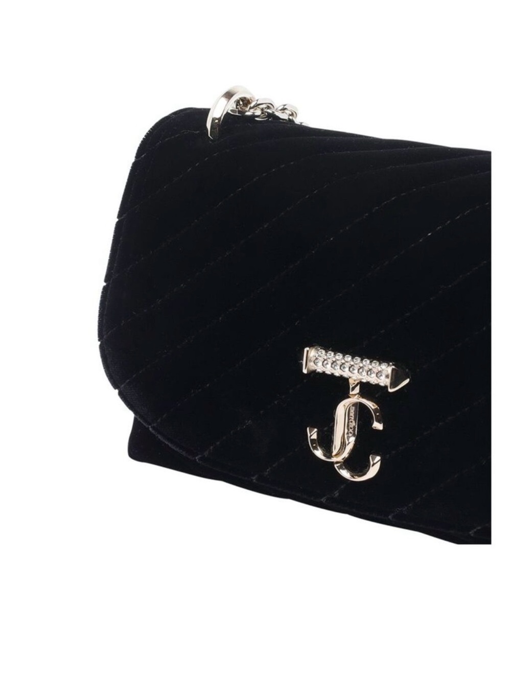 AUTHENTIC Jimmy Choo Black Quilted Velvet Crossbody with Gold Chain - Picture 9 of 10